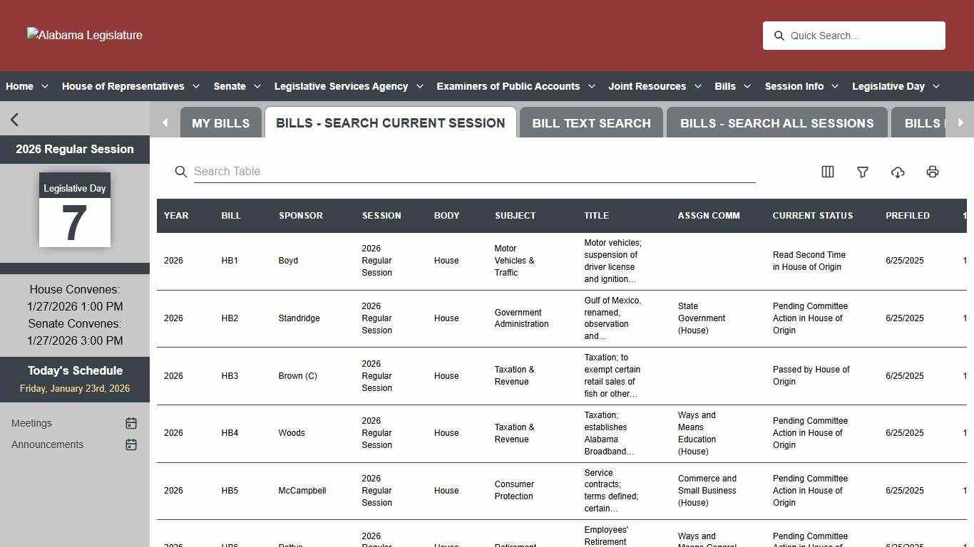 Bill Search Alabama Legislature