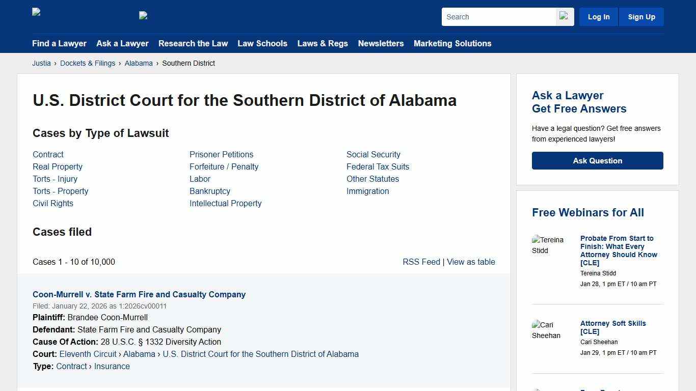 Cases, Dockets and Filings in the U.S. District Court for the Southern District of Alabama Justia Dockets & Filings