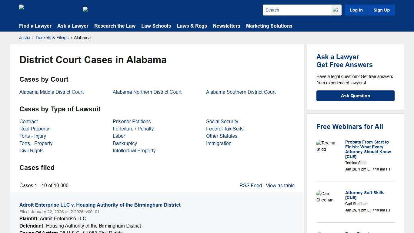 Cases, Dockets and Filings in Alabama Justia Dockets & Filings
